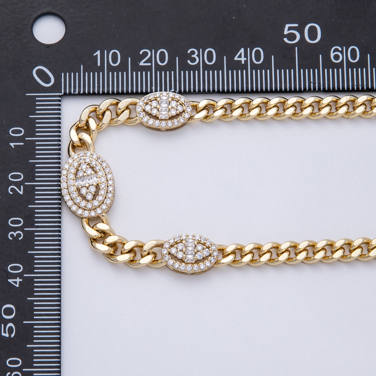 14K Gold Filled 5mm Clear Micro Paved CZ Oval Curb Chain 18.3 Inch Necklace | WA-4095
