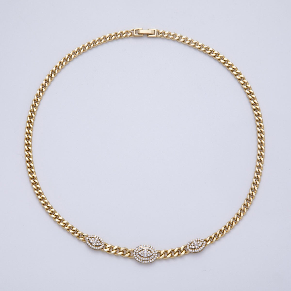 14K Gold Filled 5mm Clear Micro Paved CZ Oval Curb Chain 18.3 Inch Necklace | WA-4095