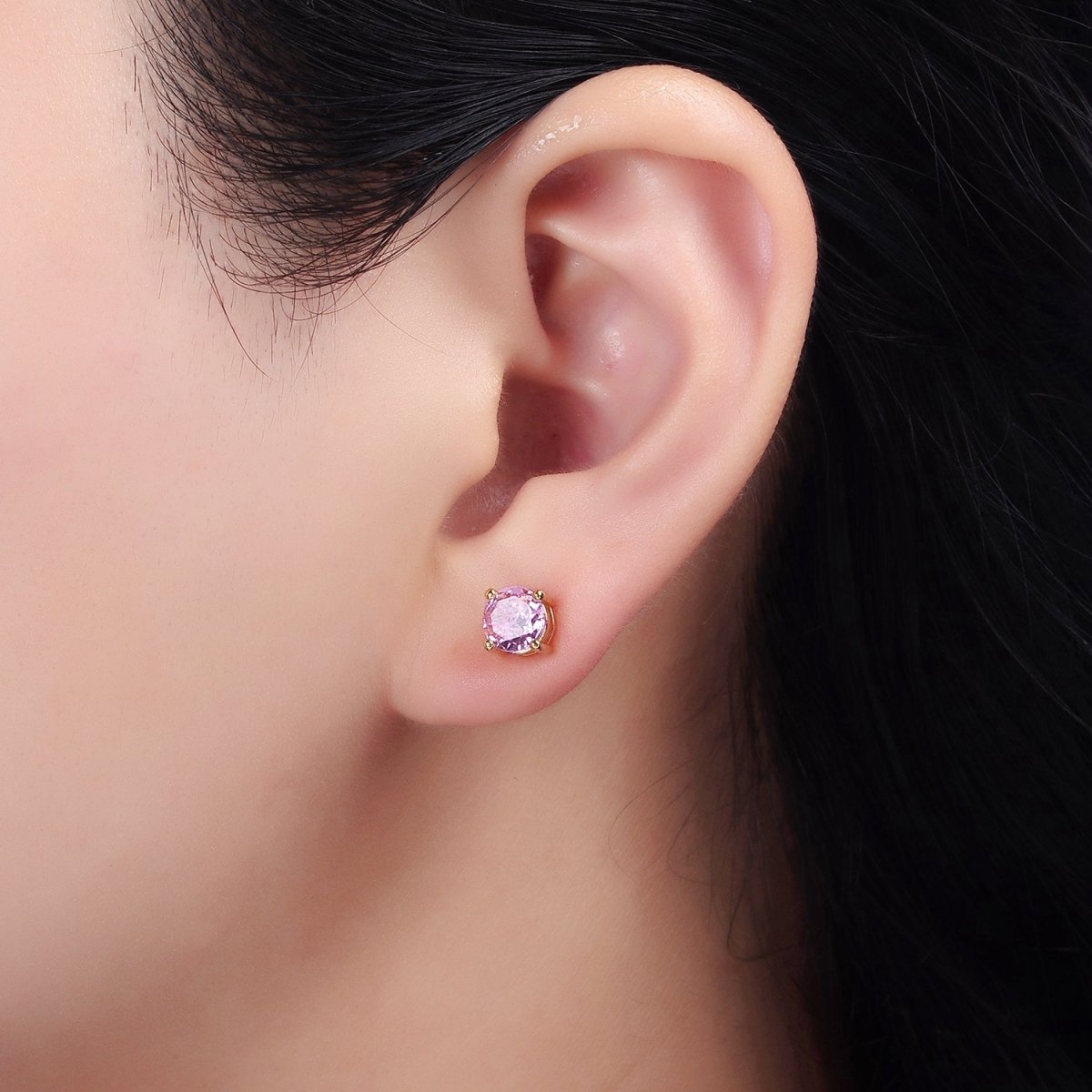 14K Gold Filled 6mm Round CZ Birth Month Personalized Stud Earrings | AE126 - AE137