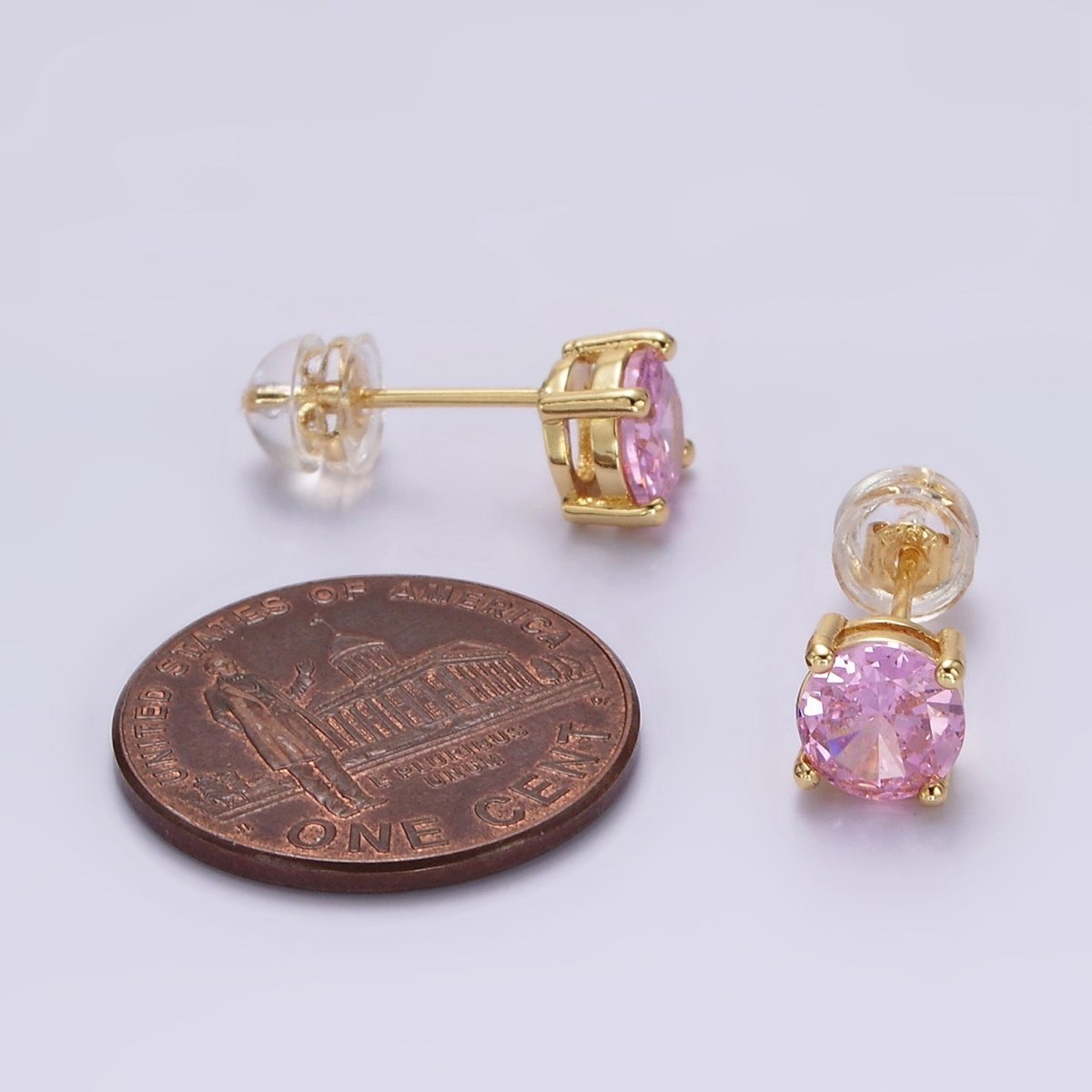 14K Gold Filled 6mm Round CZ Birth Month Personalized Stud Earrings | AE126 - AE137