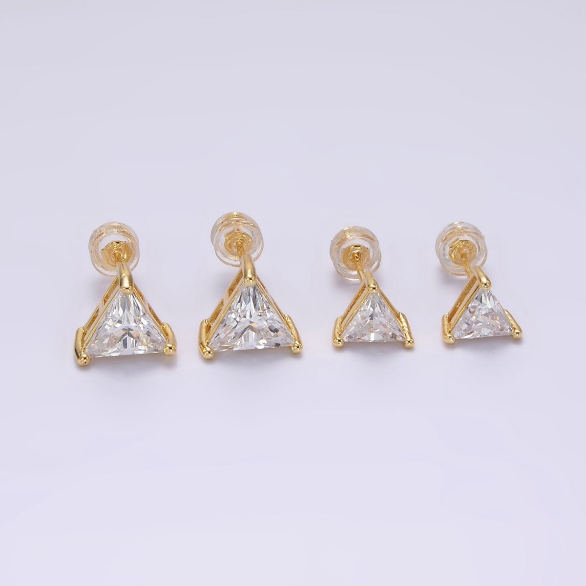 14K Gold Filled 7.5mm, 9.5mm Clear CZ Triangle Bezel Stud Earrings | AE787 AE788