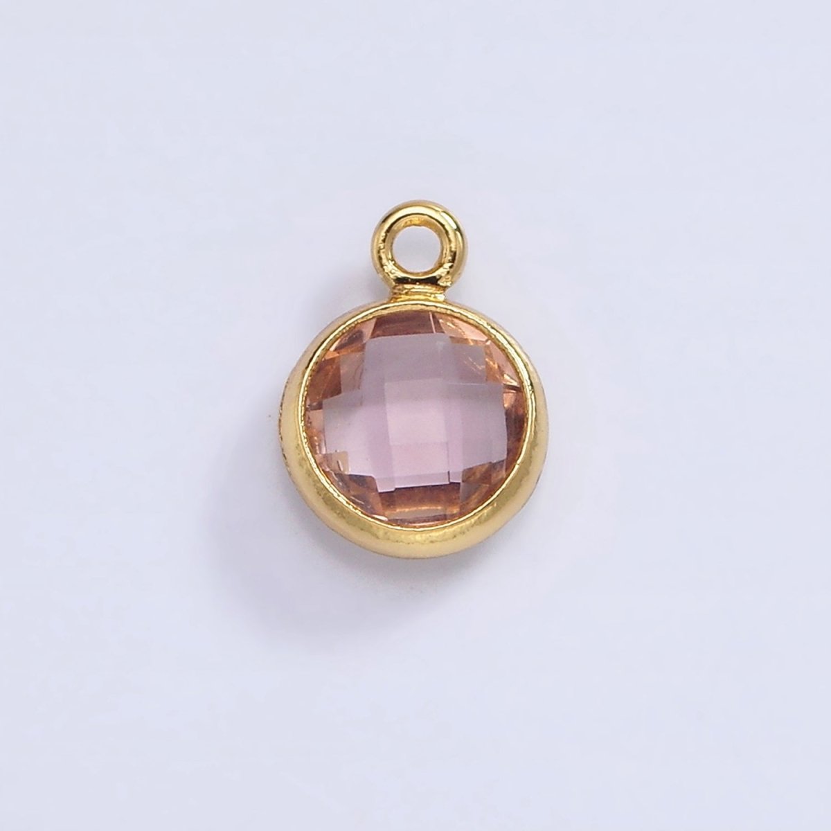 14K Gold Filled 7mm Multifaceted Birthstone CZ Round Personalized Charm | N1185 - N1196