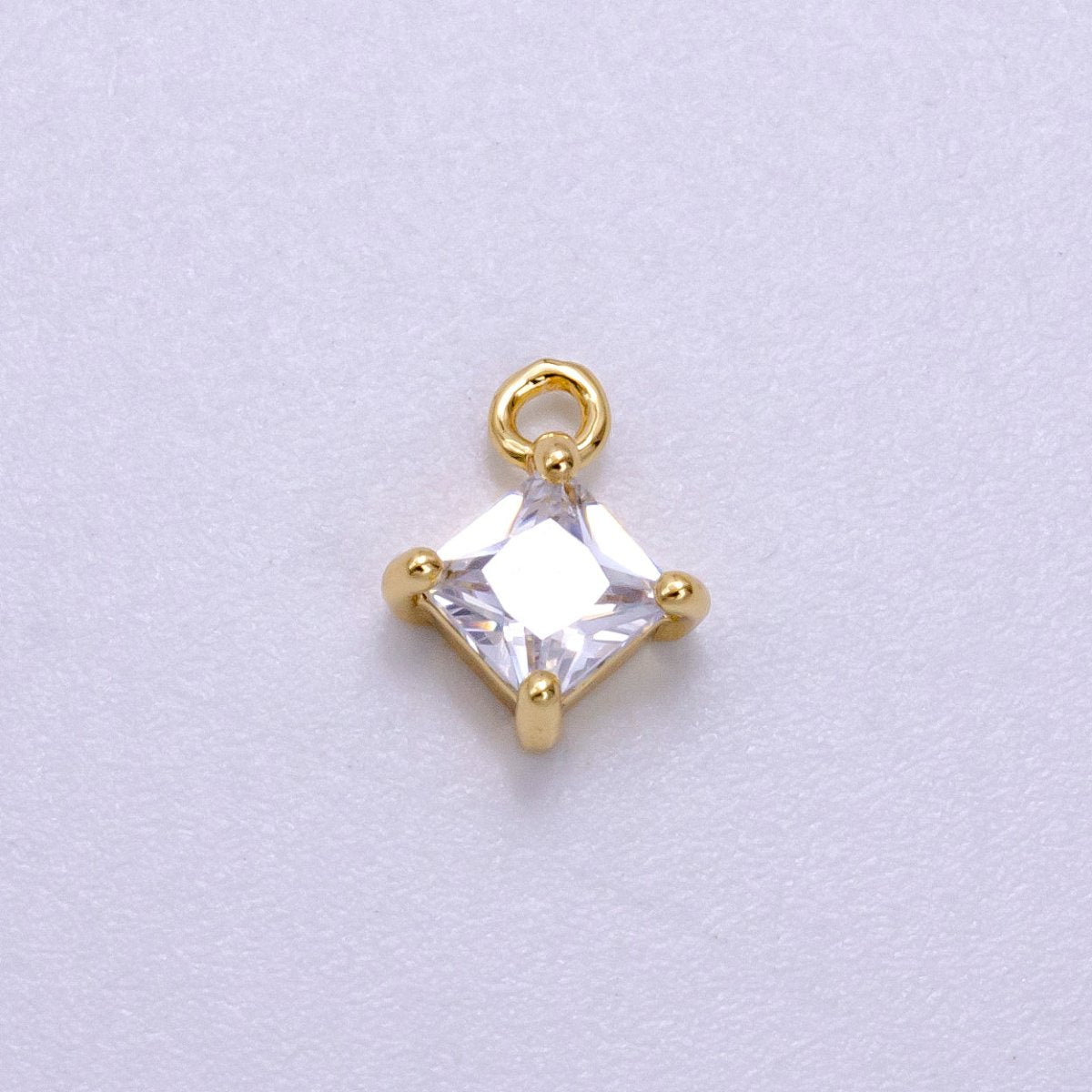 14K Gold Filled 8mm Clear CZ Rhombus Bezel Mini Charm | W484