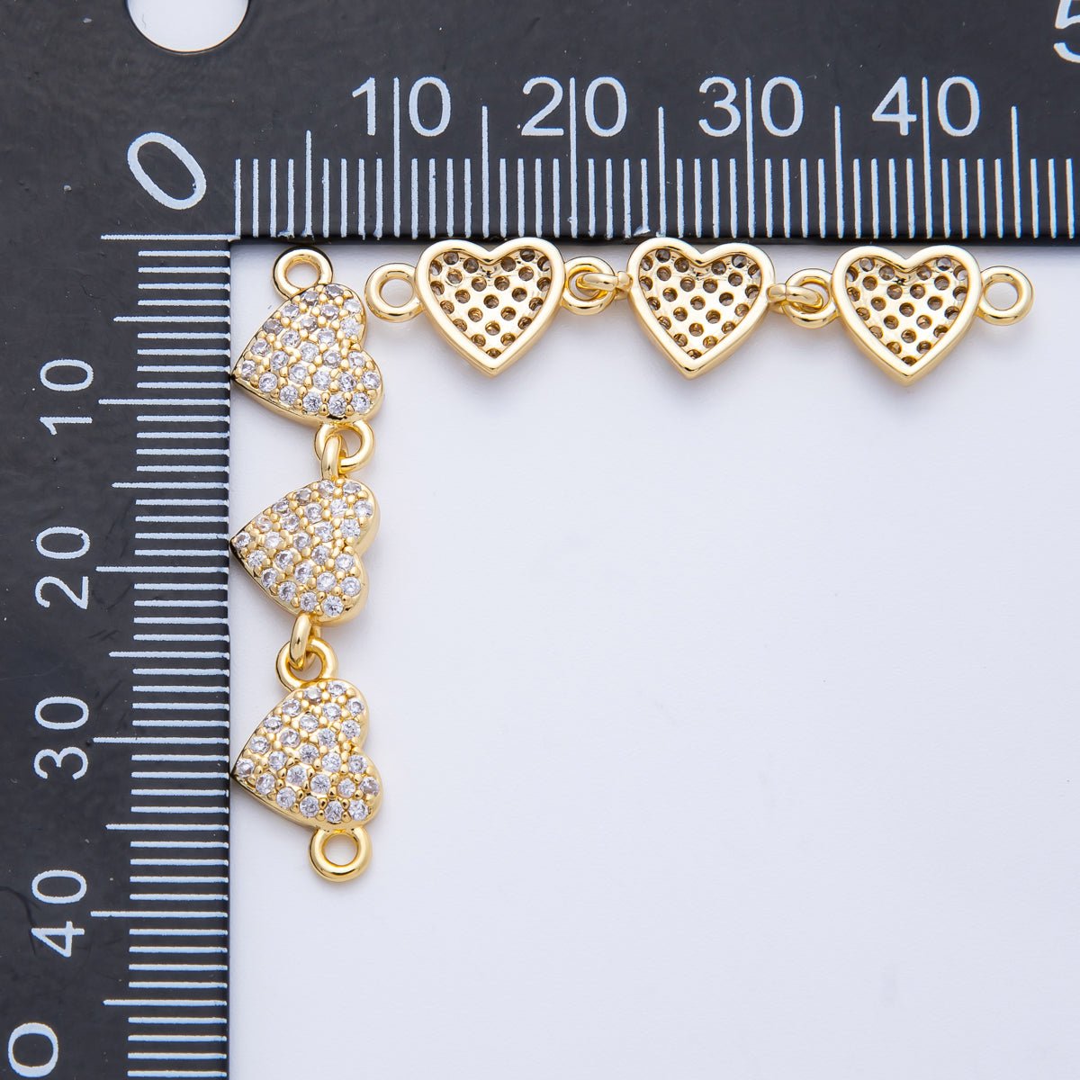 14K Gold Filled 8mm Micro Paved CZ Triple Heart Connector | Connectors-00008