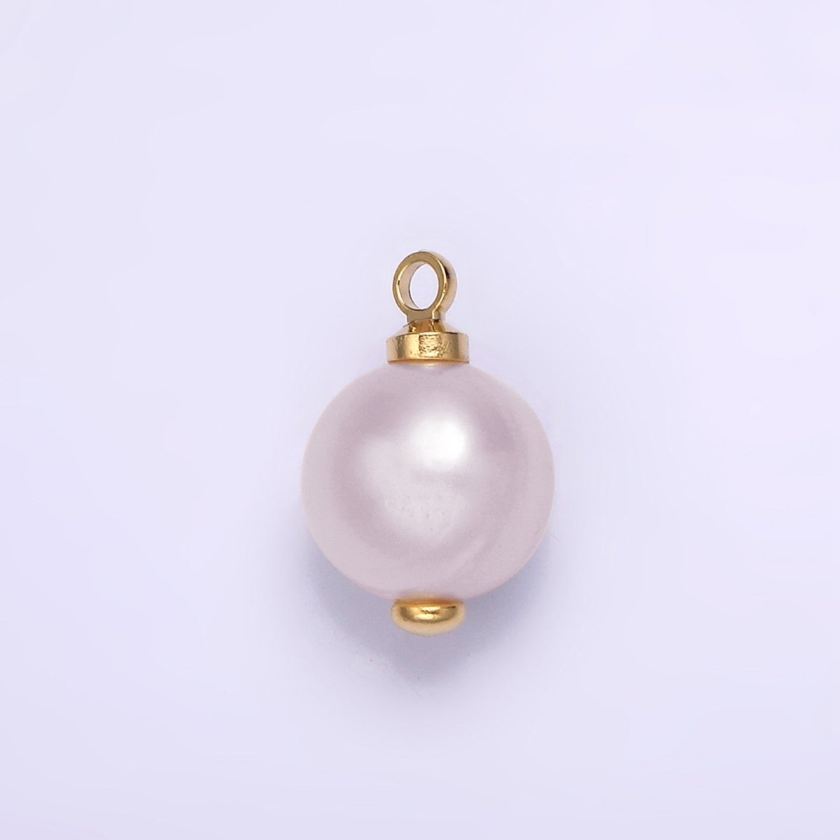 14K Gold Filled 8mm White, Purple Freshwater Pearl Button Round Charm | P1599