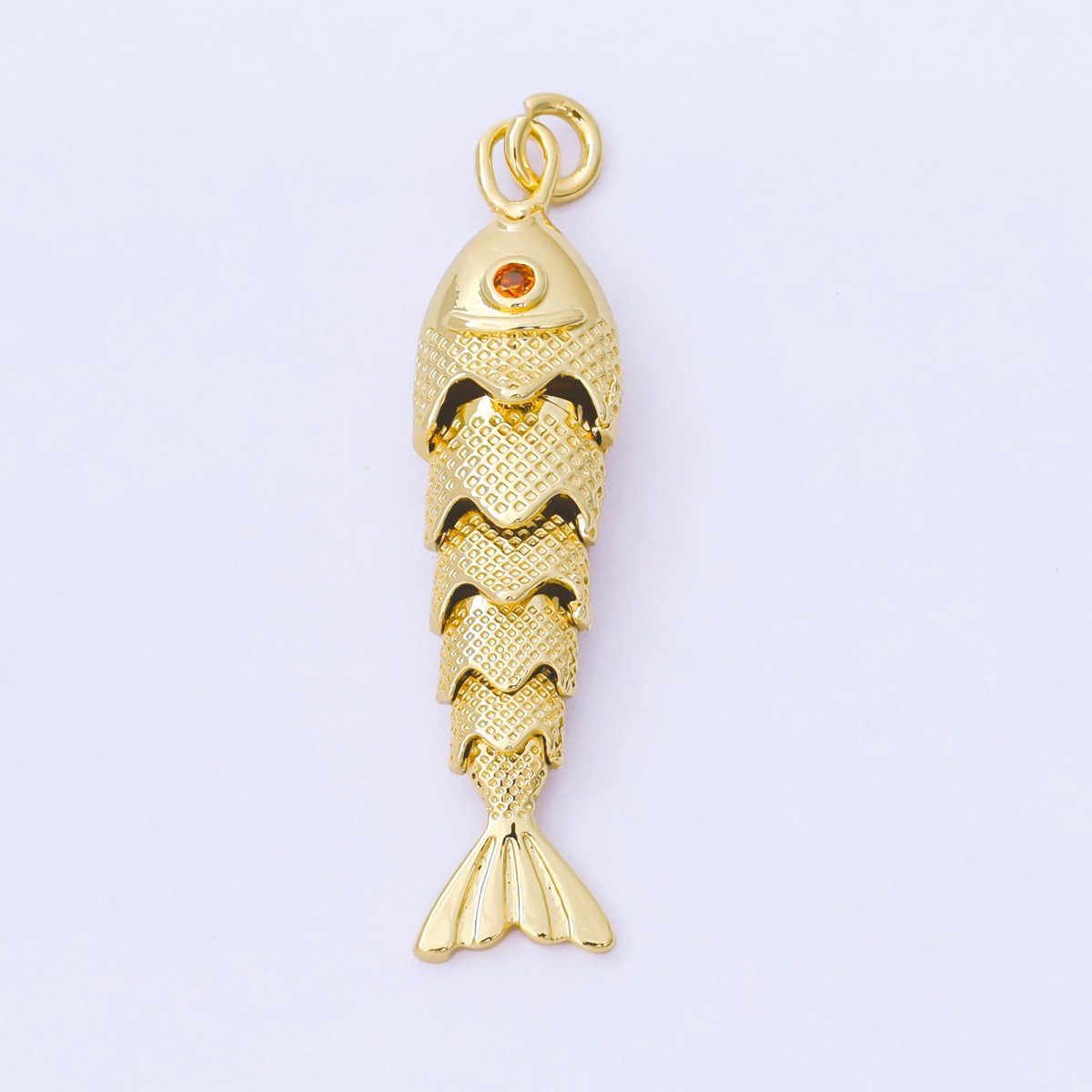 14K Gold Filled 9mm Orange CZ Multidimensional Textured Fish Sea Animal Charm | AF1525 AF1526
