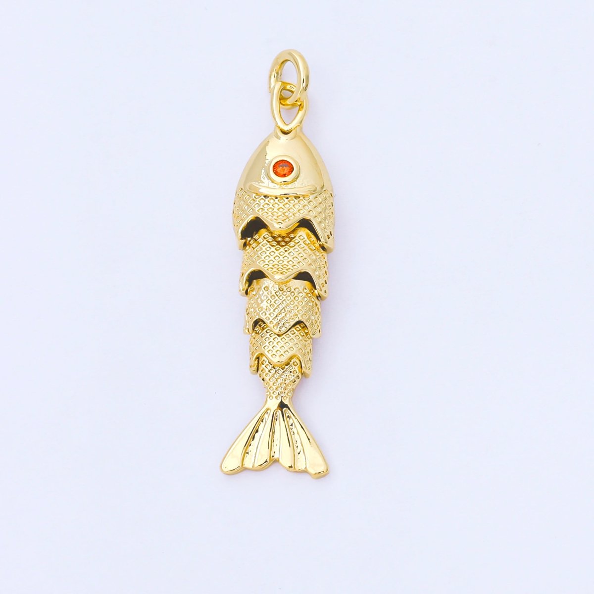 14K Gold Filled 9mm Orange CZ Multidimensional Textured Fish Sea Animal Charm | AF1525 AF1526