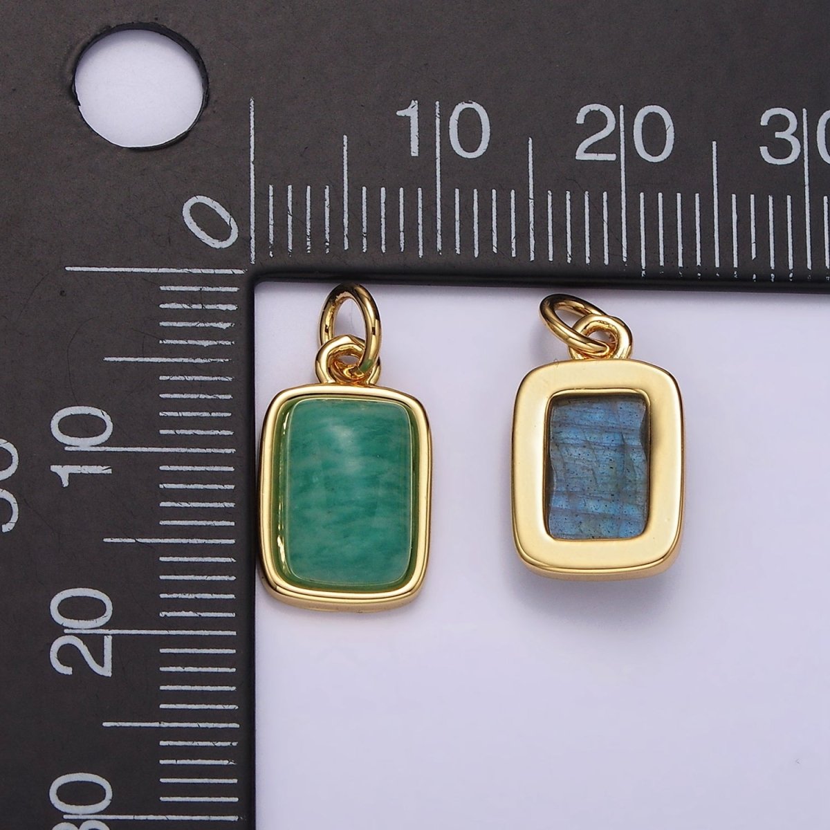 14K Gold Filled Amazonite, Moonstone, Labradorite Rectangular Bezel Charm | AG-540 - AG-542