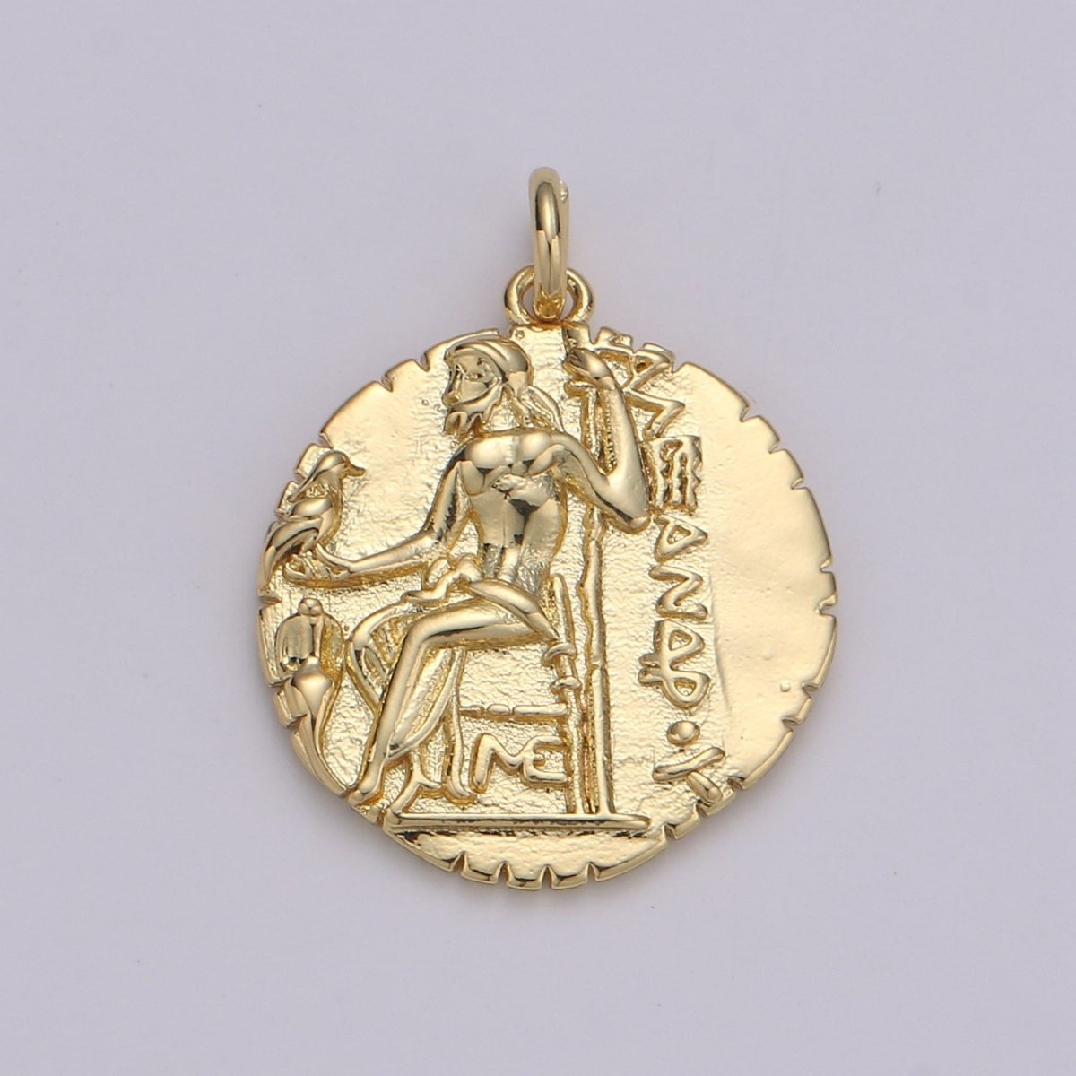 14K Gold Filled 14.5mm Ancient Greek Warrior Alexander the Great Coin Round Charm | D151