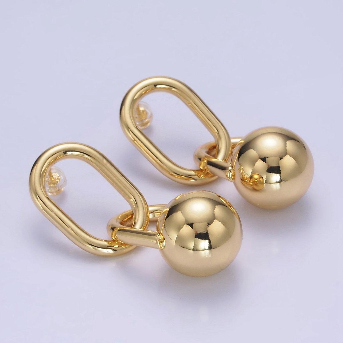 14K Gold Filled Bead Ball Drop Oblong Minimalist Stud Earrings | AE522