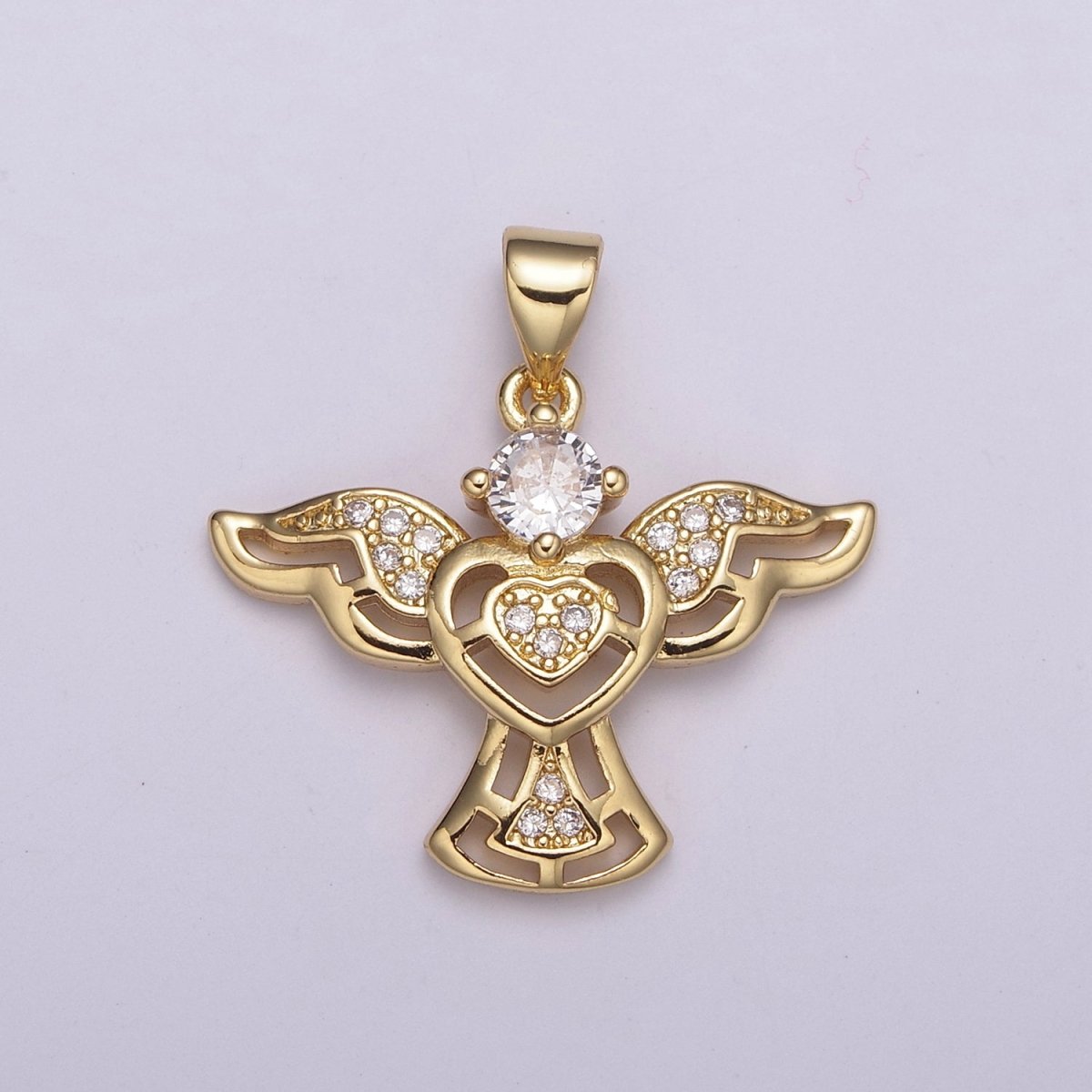 14k Gold filled Bird charm w/ Micro Pave Heart pendant, Necklace supply, Jewelry makings N-514