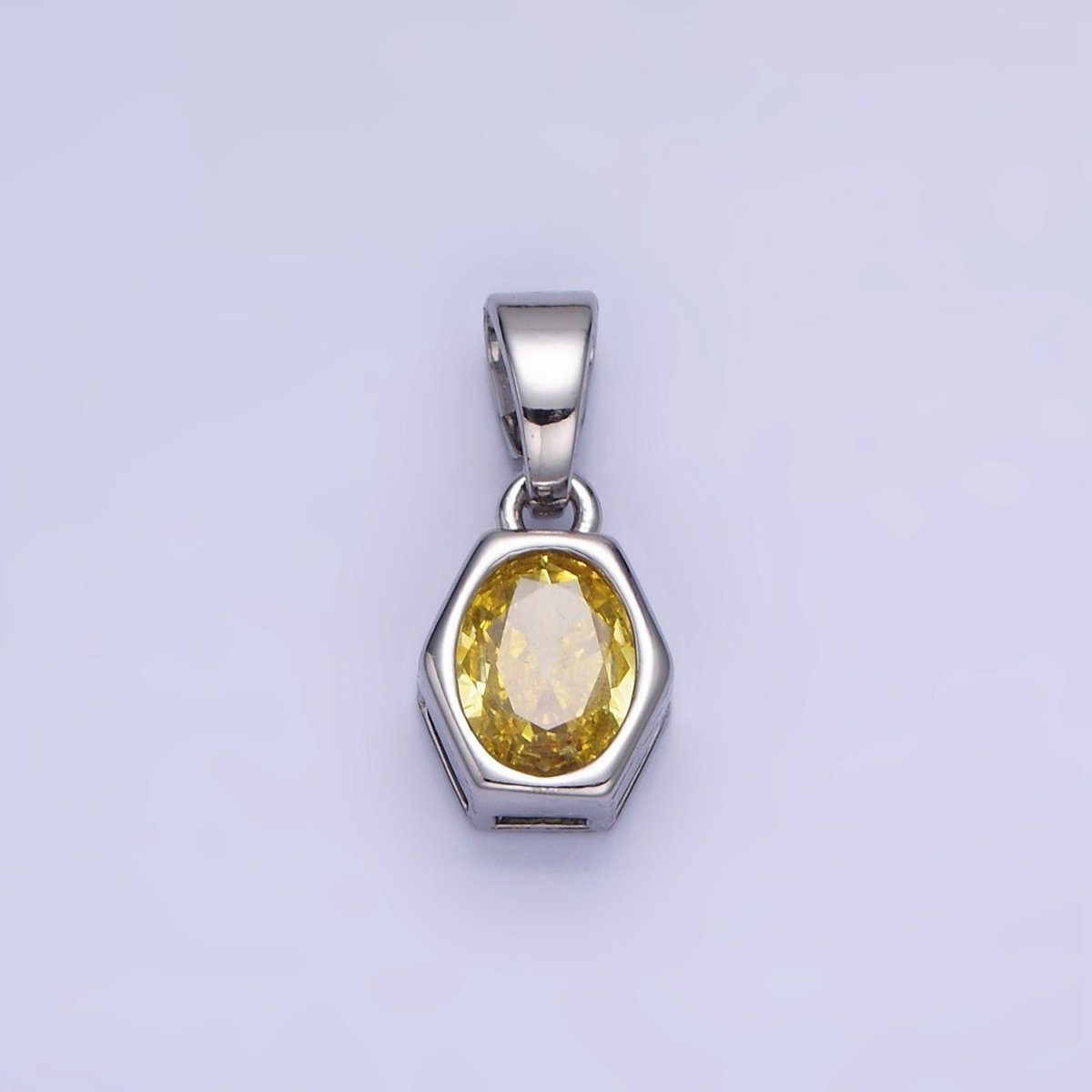 14K Gold Filled Birthstone CZ Hexagonal Pendant in Gold & Silver | AA1282 - AA1295