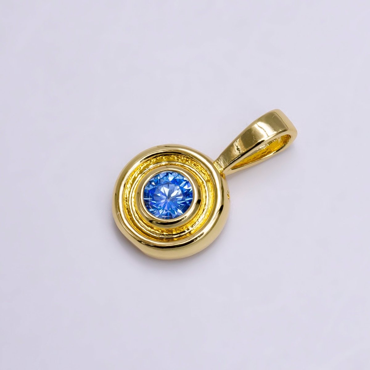 14K Gold Filled Birthstone CZ Lined-Bezel Round Pendant | N1970