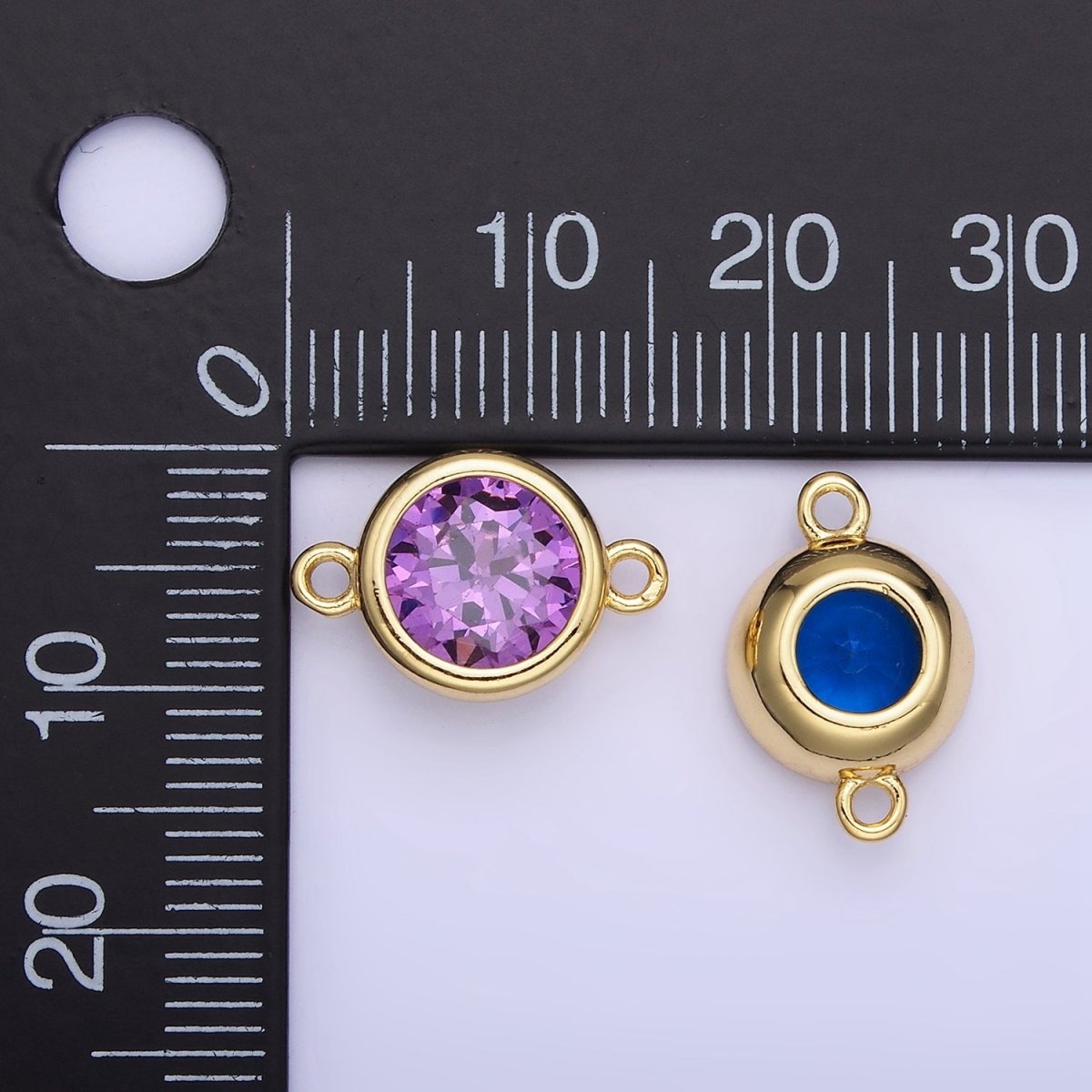 14K Gold Filled Birthstone CZ Round Bezel Connector | G937 - G944