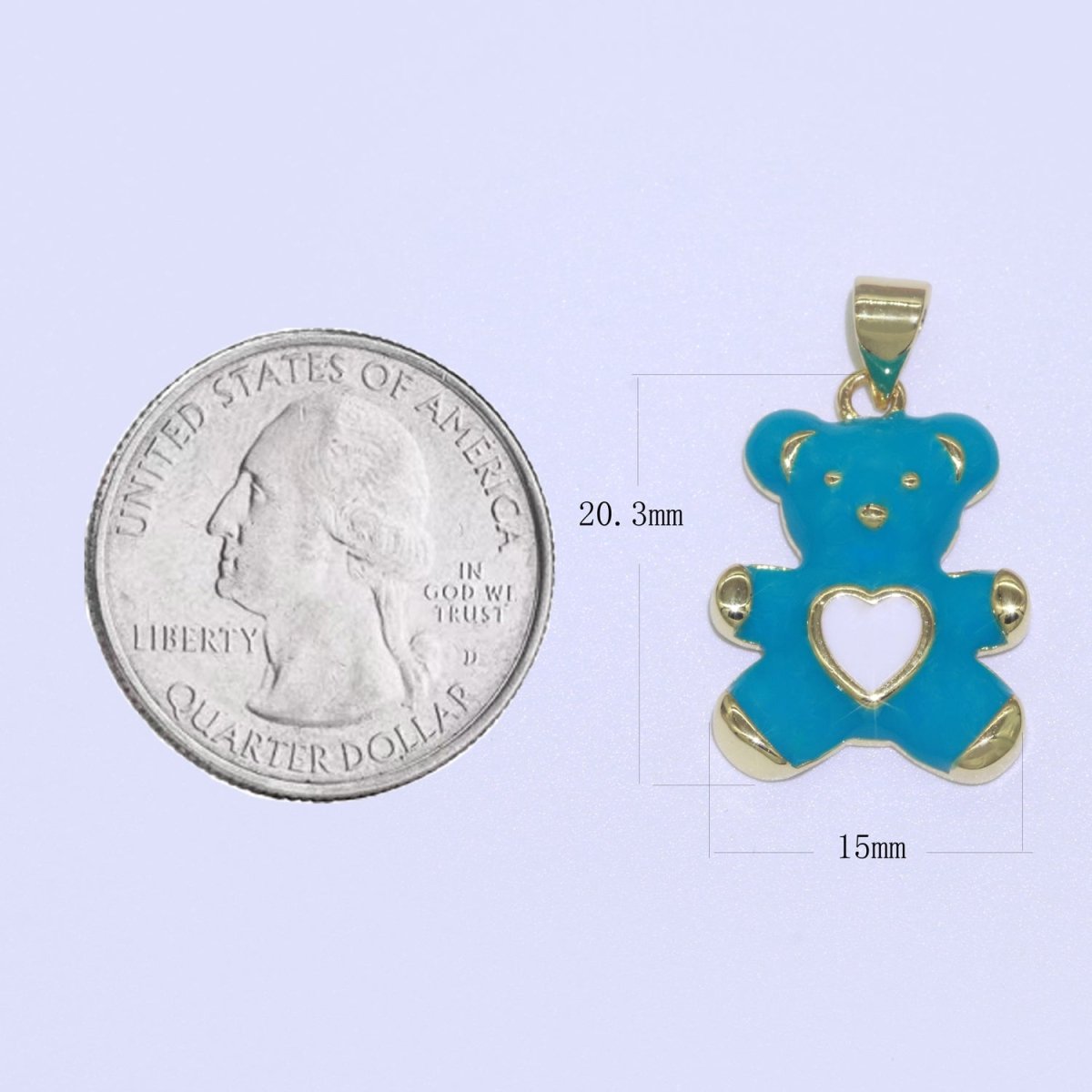 14K Gold Filled Black, Blue, Navy, Orange, Pink, Purple, Red, Teal, White, Yellow Teddy Bear Heart Enamel Pendant |