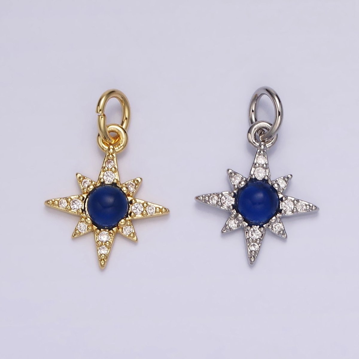 14K Gold Filled Blue Lapis Micro Paved CZ Celestial North Star in Silver & Gold | AG150 AG151