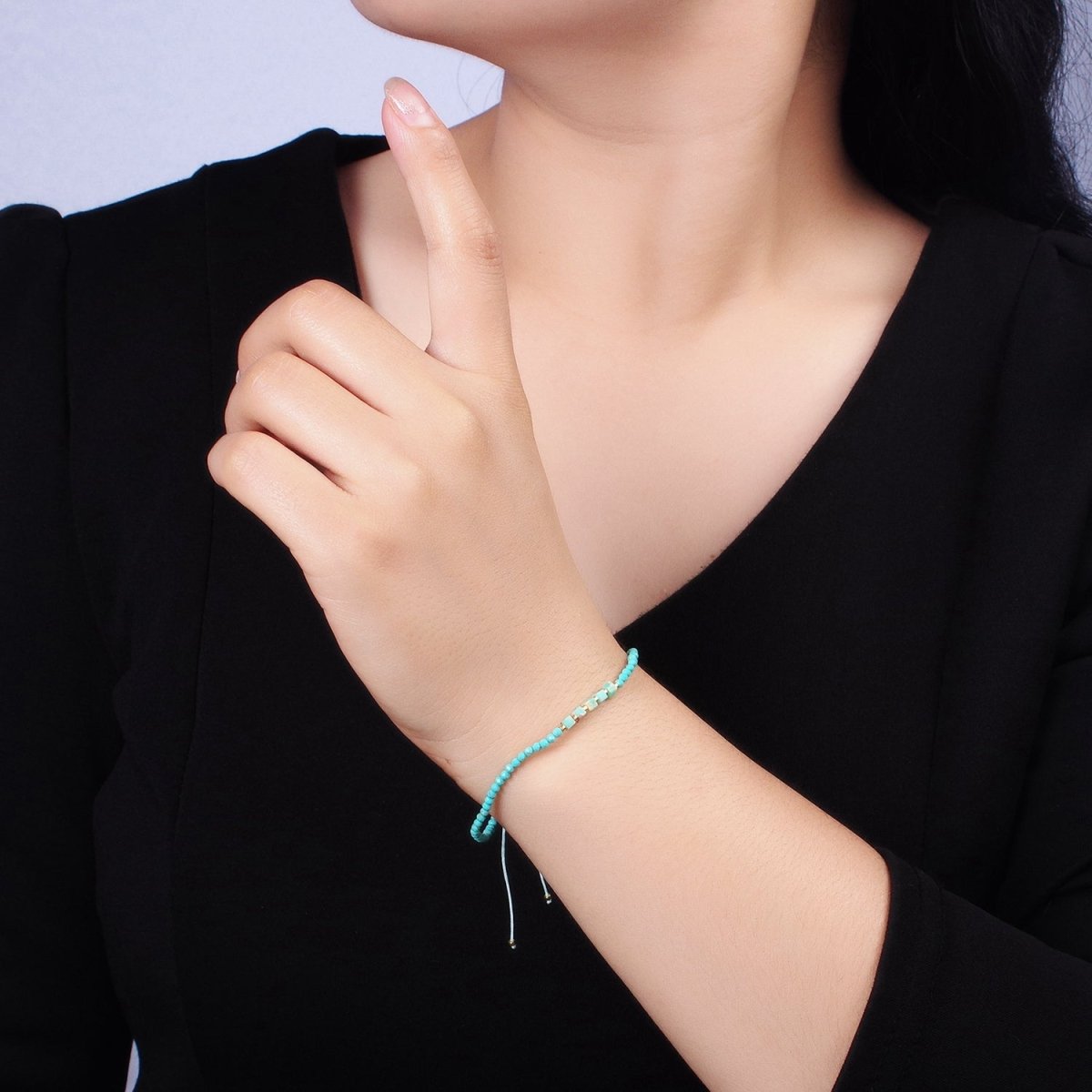 14K Gold Filled Blue Turquoise Multifaceted Rope Adjustable Friendship Bracelet | WA-02171