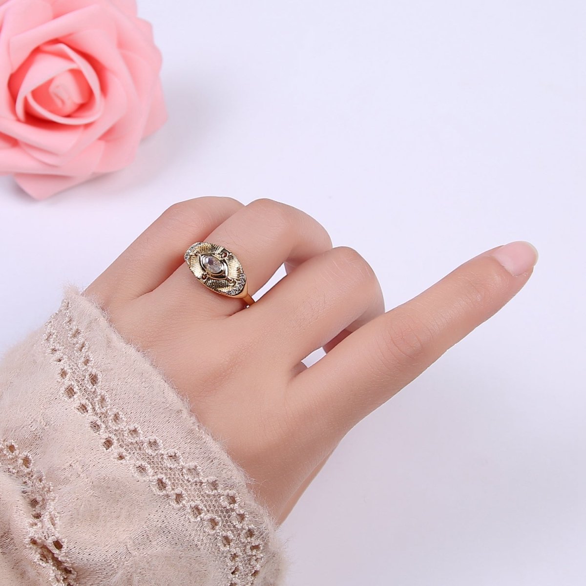14k Gold Filled Celestial Ring, Goddess Ring, Eye Ring, Moon Ring, Minimalist Ring, Dainty Gold Ring, Stacking Ring, Christmas Gift U-319