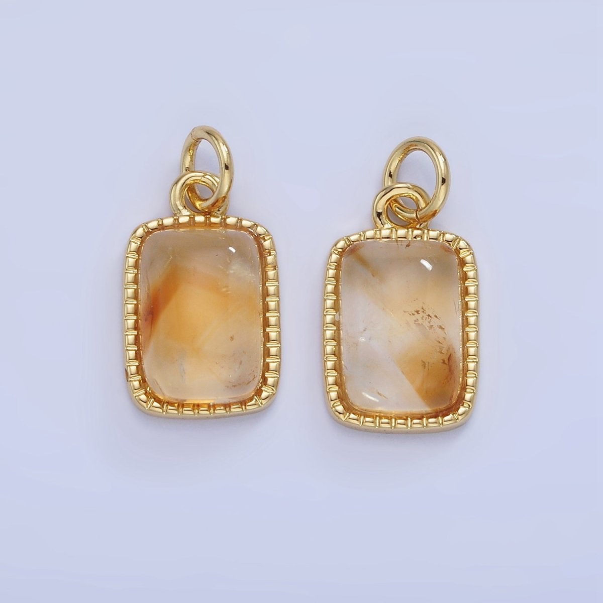 14K Gold Filled Citrine Rectangular Beaded Bezel Charm | W584