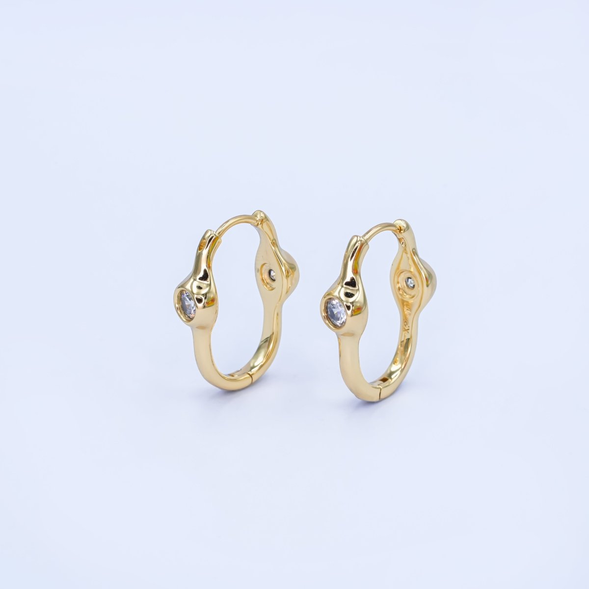 14K Gold Filled Clear CZ Molten Oblong U-Shaped Hoop Earrings | AB989