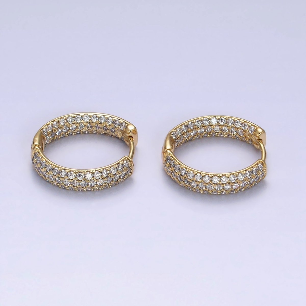 14K Gold Filled Clear Micro Paved CZ Front-Facing 18mm Hoop Earrings | AD-428