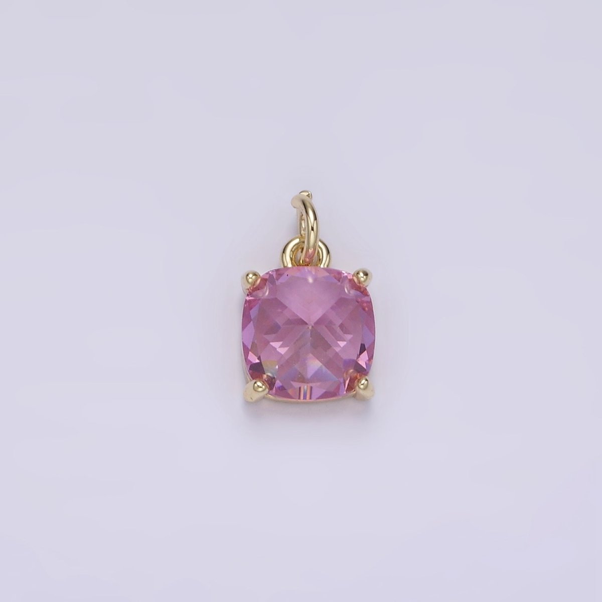 14K Gold Filled Clear, Orange, Pink, Fuchsia, Red Rounded Square CZ Add-On Charm | AG319 - AG323