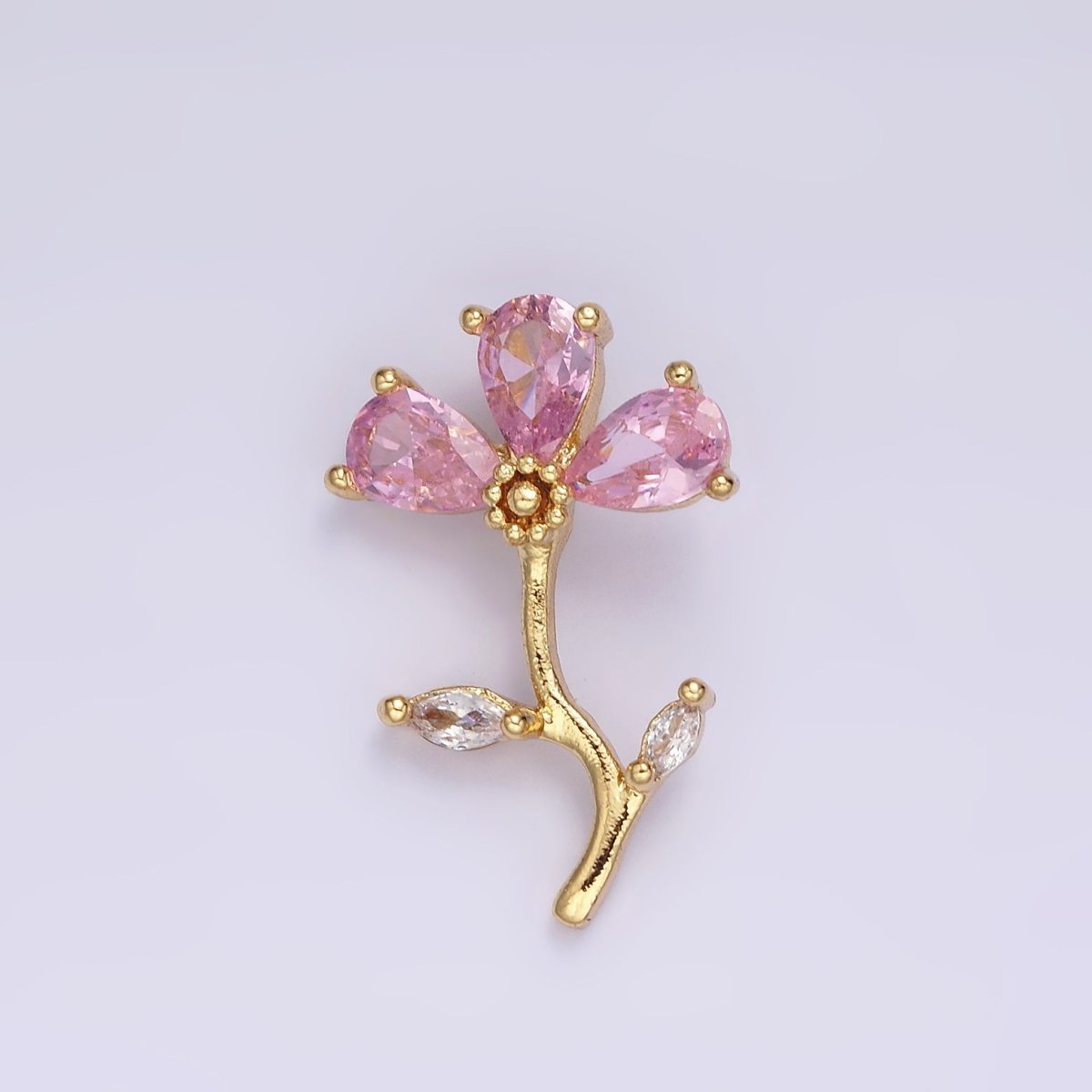 14K Gold Filled Clear, Pink, Purple Teardrop CZ Flower Marquise Leaf Charm | AA639 - AA641
