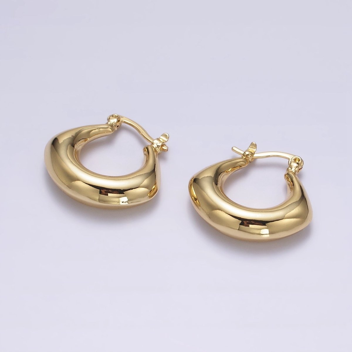 14K Gold Filled Curved Chubby French Lock Latch Hoop Earrings in Gold & Silver | AE856 AE857