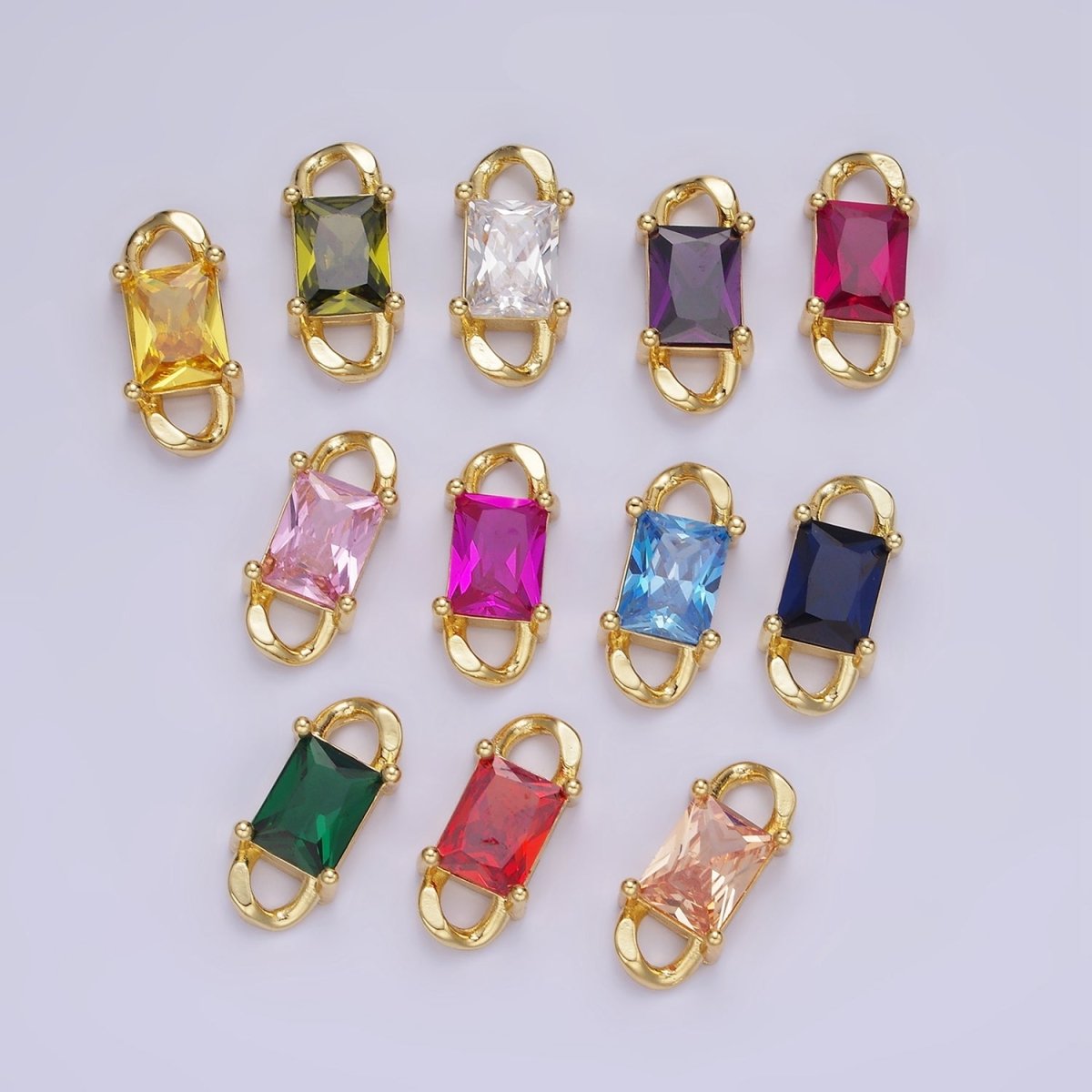 14K Gold Filled CZ Baguette Birthstone Curb Link Personalized Connector | G274 - G279