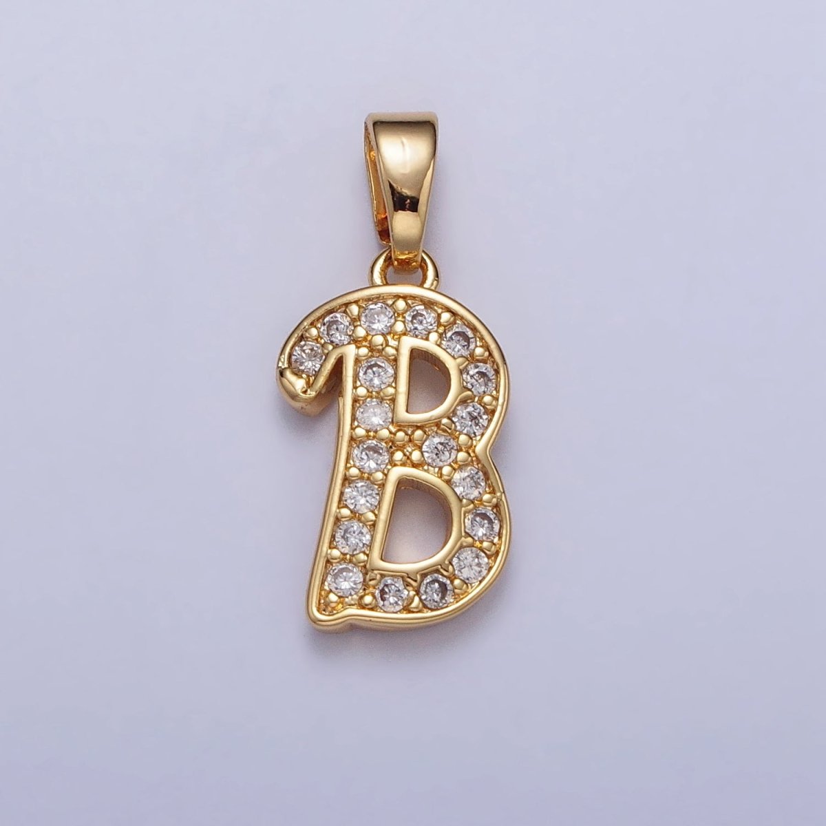 14K Gold Filled Dainty Initial Letter Script A-Z Micro Paved CZ Personalized Pendant | A-429-A-441