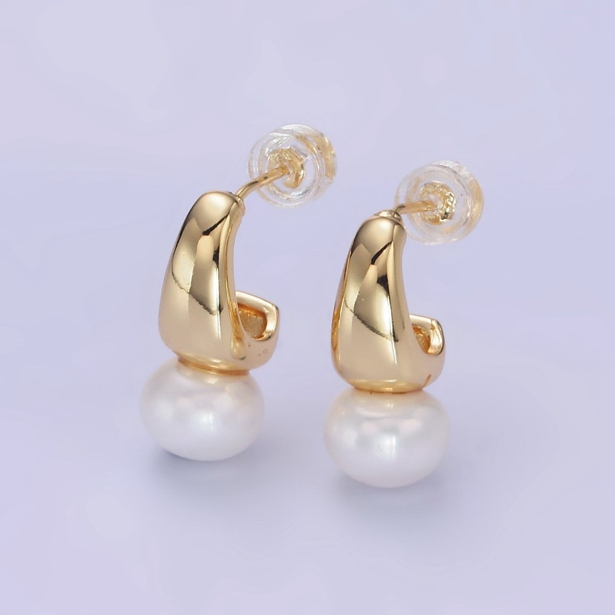14K Gold Filled Dainty Small Hoops with Pearl Earrings | AB1307 AB1308