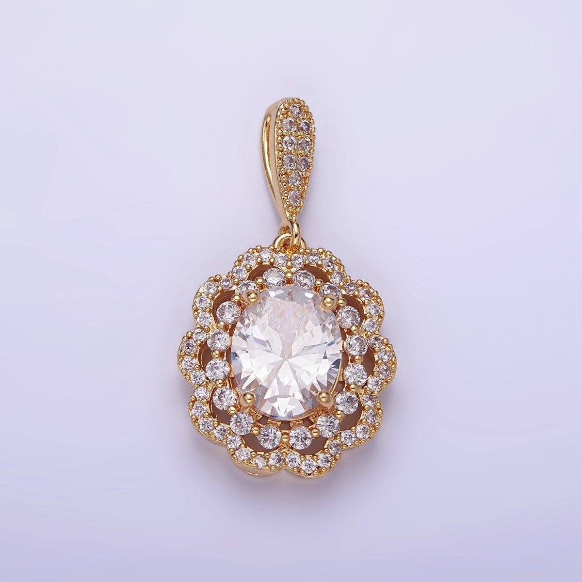 14K Gold Filled Flower Clear CZ Micro Paved Bail Pendant in Gold & Silver | AA1163