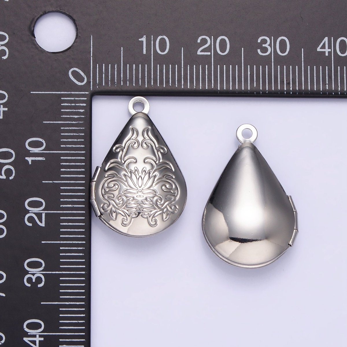 14K Gold Filled Flower Vine Leaf Teardrop Dome Minimalist Locket Charm | AA1328
