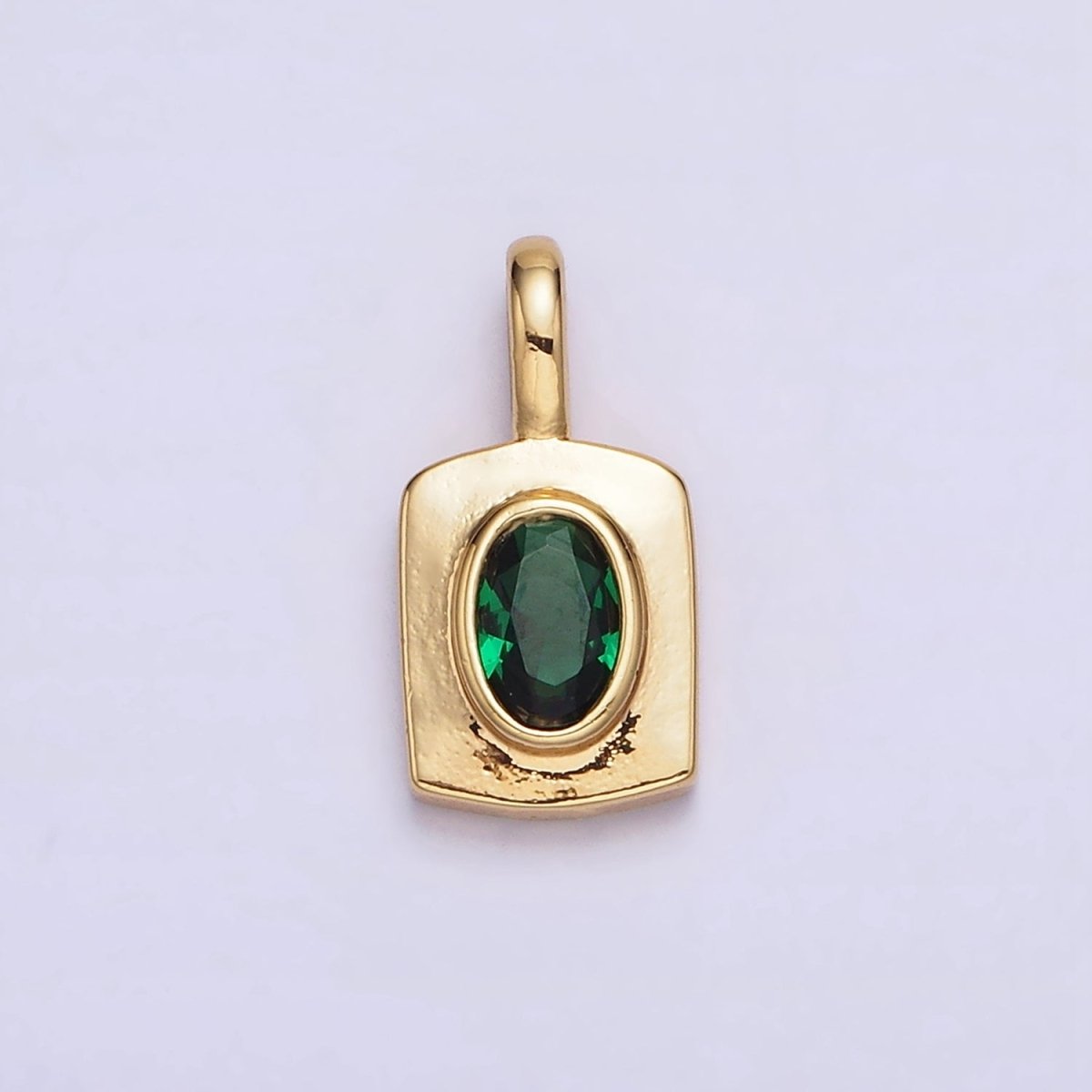 14K Gold Filled Green CZ Oval Rectangular Tag Pendant | AA-580