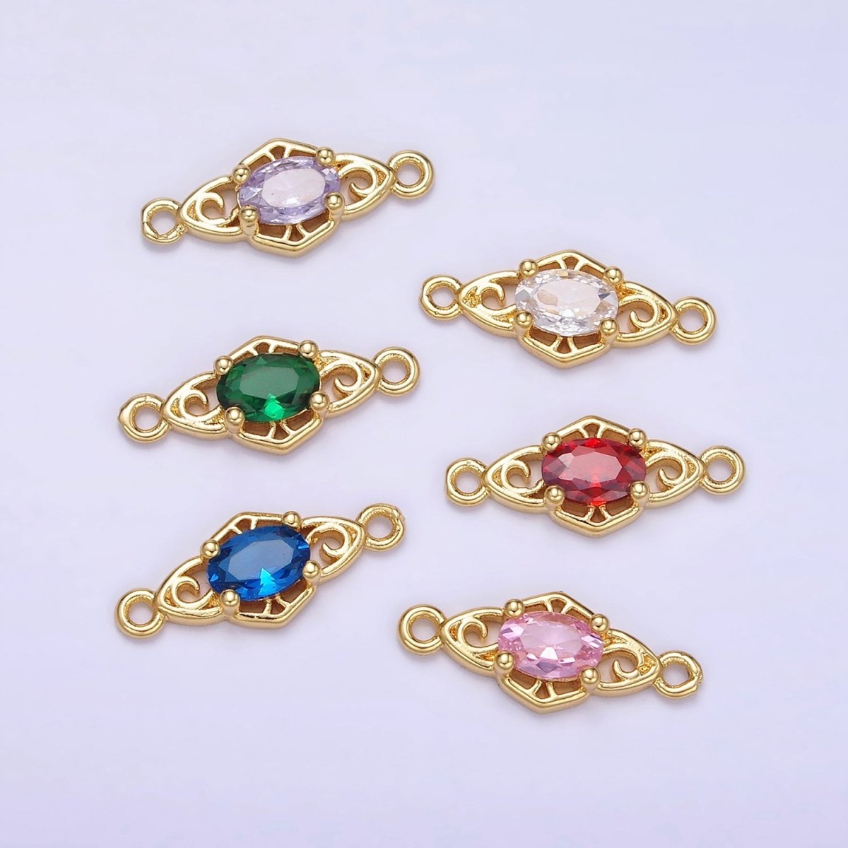 14K Gold Filled Green, Pink, Clear, Red, Blue, Purple CZ Artisan Connector | G347 - G349