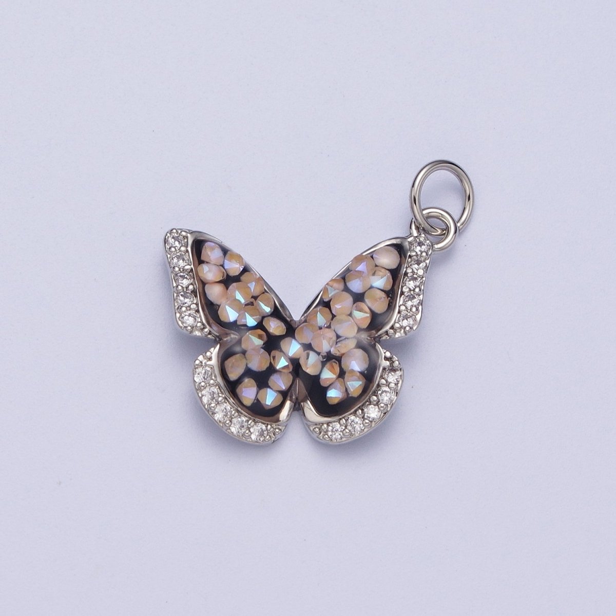 14K Gold Filled Green, Pink, Purple, Blue AB Micro Paved CZ Monarch Butterfly Charm in Gold & Silver | W77 - W780