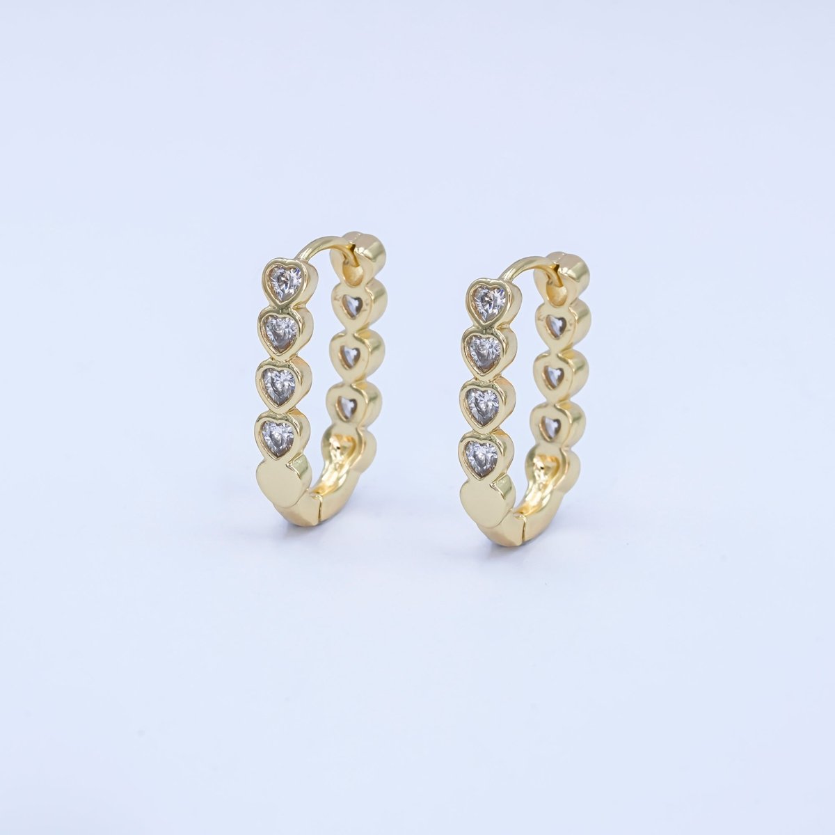14K Gold Filled Heart CZ Bezel Oblong U-Shaped Hoop Earrings | AB991