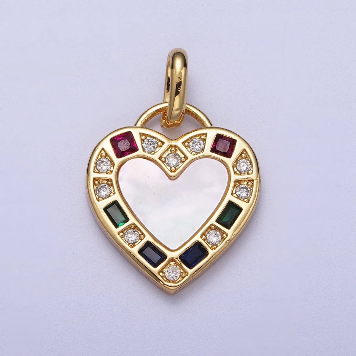 14K Gold Filled Heart Love Multicolor CZ Shell Pearl Pendant I-580