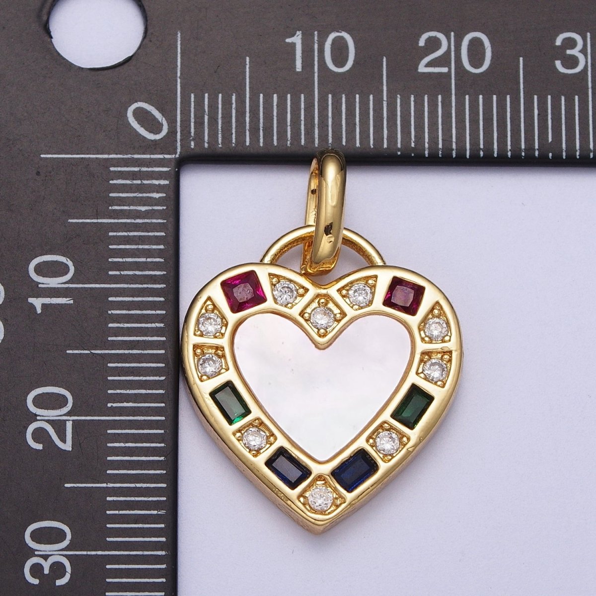 14K Gold Filled Heart Love Multicolor CZ Shell Pearl Pendant I-580