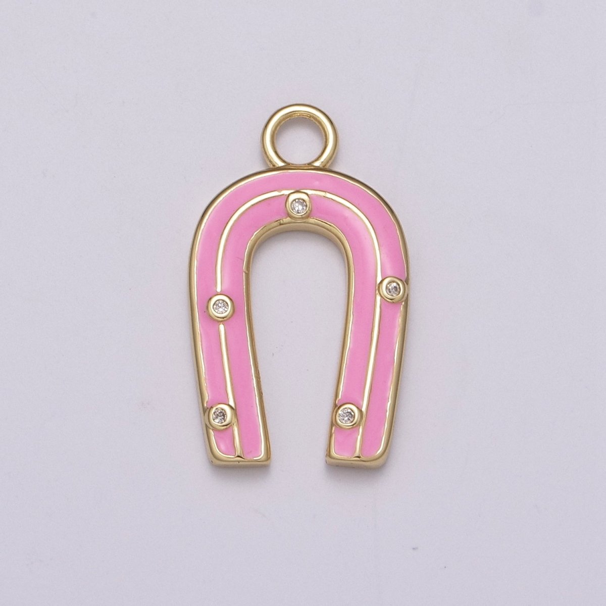 OS 14k Gold Filled Horseshoe Enamel Horse Shoe Charm Pendant Pink Green Rainbow Lucky Charm for Necklace Earring Bracelet, M-859-M-861