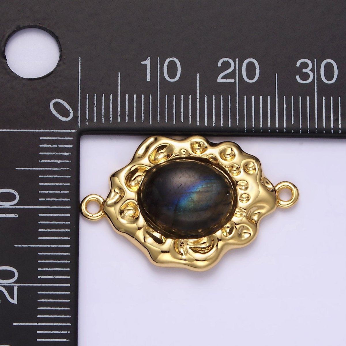 14K Gold Filled Labradorite Cabochon Dotted Abstract Connector | G-897