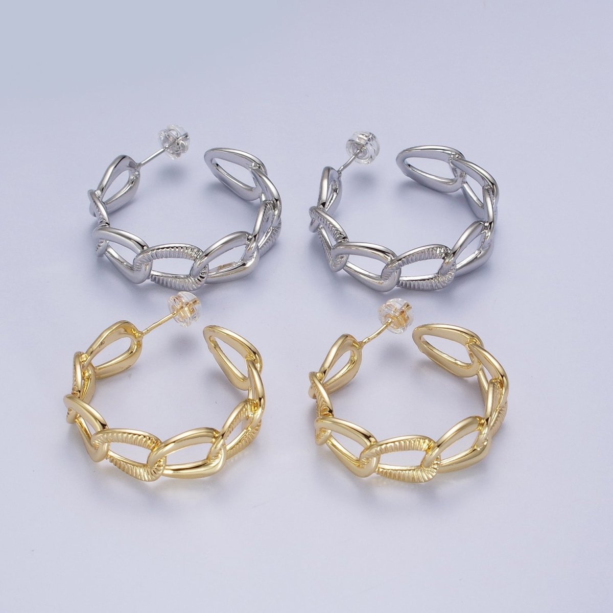14k Gold Filled Link Chain Hoop Earring 30mm Hoops Earrings Silver Earring | AE1099 AE1100