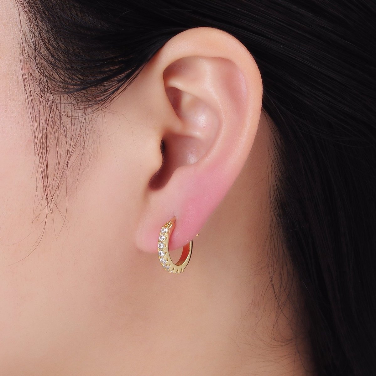 14K Gold Filled Micro Paved CZ Cartilage Latch Hoop Earrings | AE123 AB1264