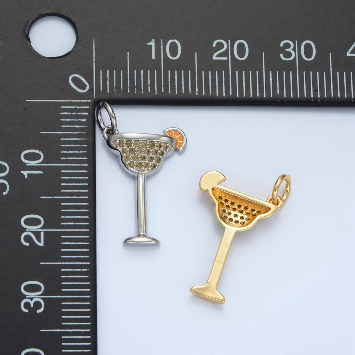 14K Gold Filled 12.5mm Micro Paved CZ Daiquiri Margarita Cocktail Alcohol Drink Charm in Gold & Silver | AG617