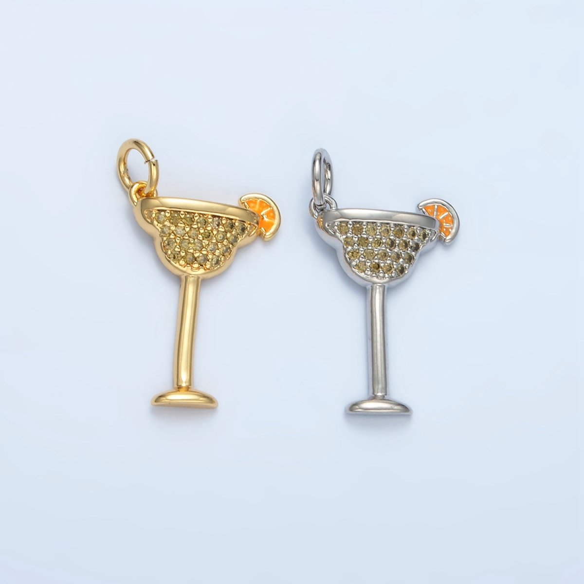 14K Gold Filled 12.5mm Micro Paved CZ Daiquiri Margarita Cocktail Alcohol Drink Charm in Gold & Silver | AG617
