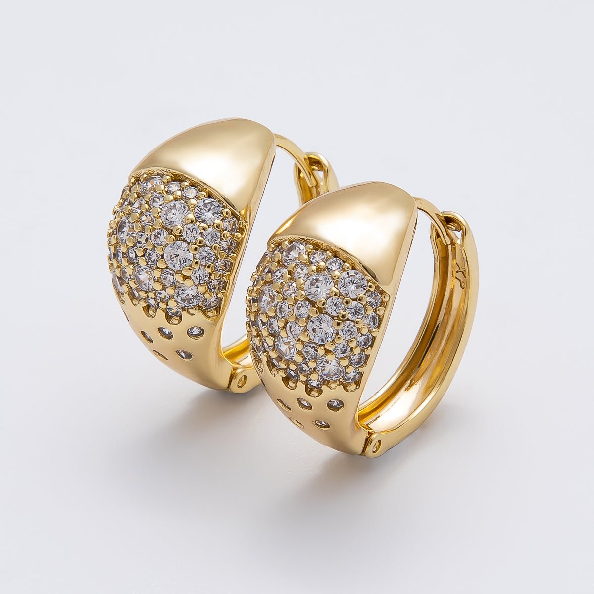 14K Gold Filled Micro Paved CZ Gradient Wide Dome Hoop Earrings | Earrings-00268