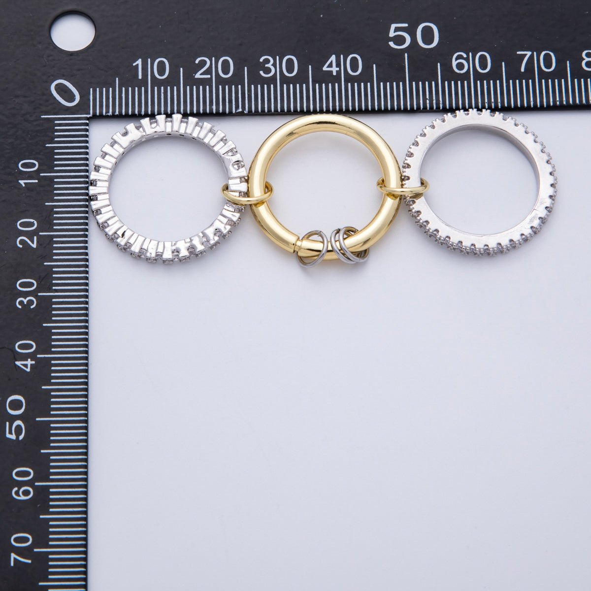 14K Gold Filled Micro Paved CZ Interlock Stacked Mixed Metal Ring | O1676