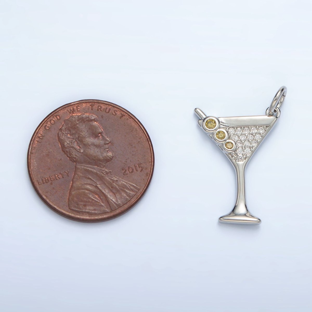 14K Gold Filled 19mm Micro Paved CZ Mini Martini Alcohol Drinks Charm in Gold & Silver | M502