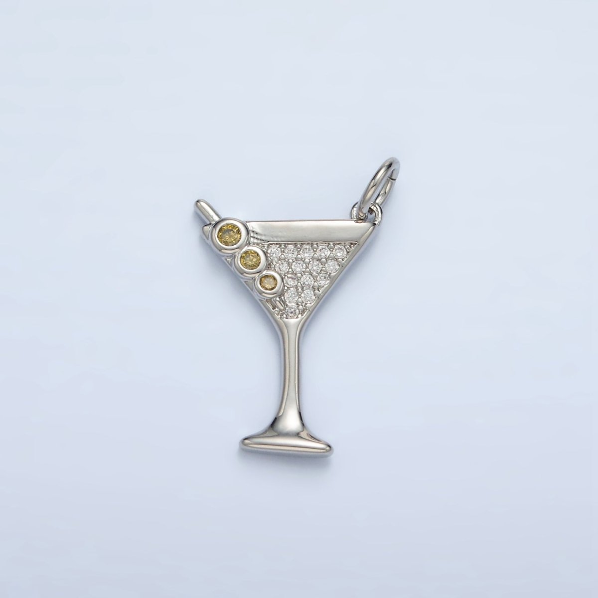 14K Gold Filled 19mm Micro Paved CZ Mini Martini Alcohol Drinks Charm in Gold & Silver | M502