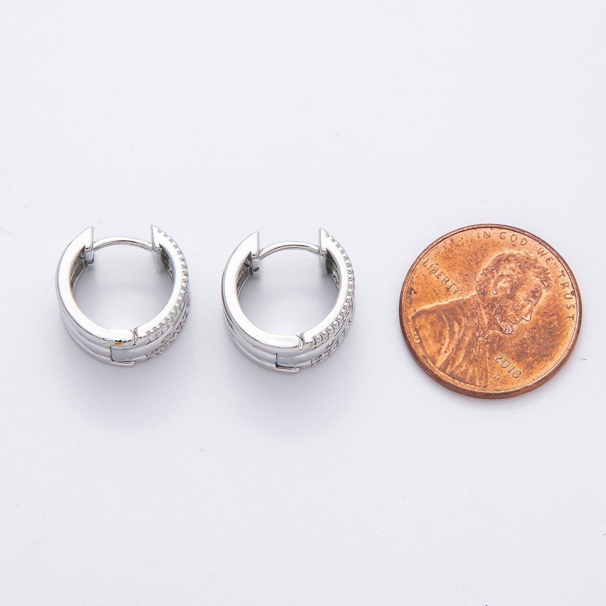14K Gold Filled Triple Beaded Micro Paved CZ Cartilage Huggie Hoops Earrings in Gold & Silver | AJ226 AJ227